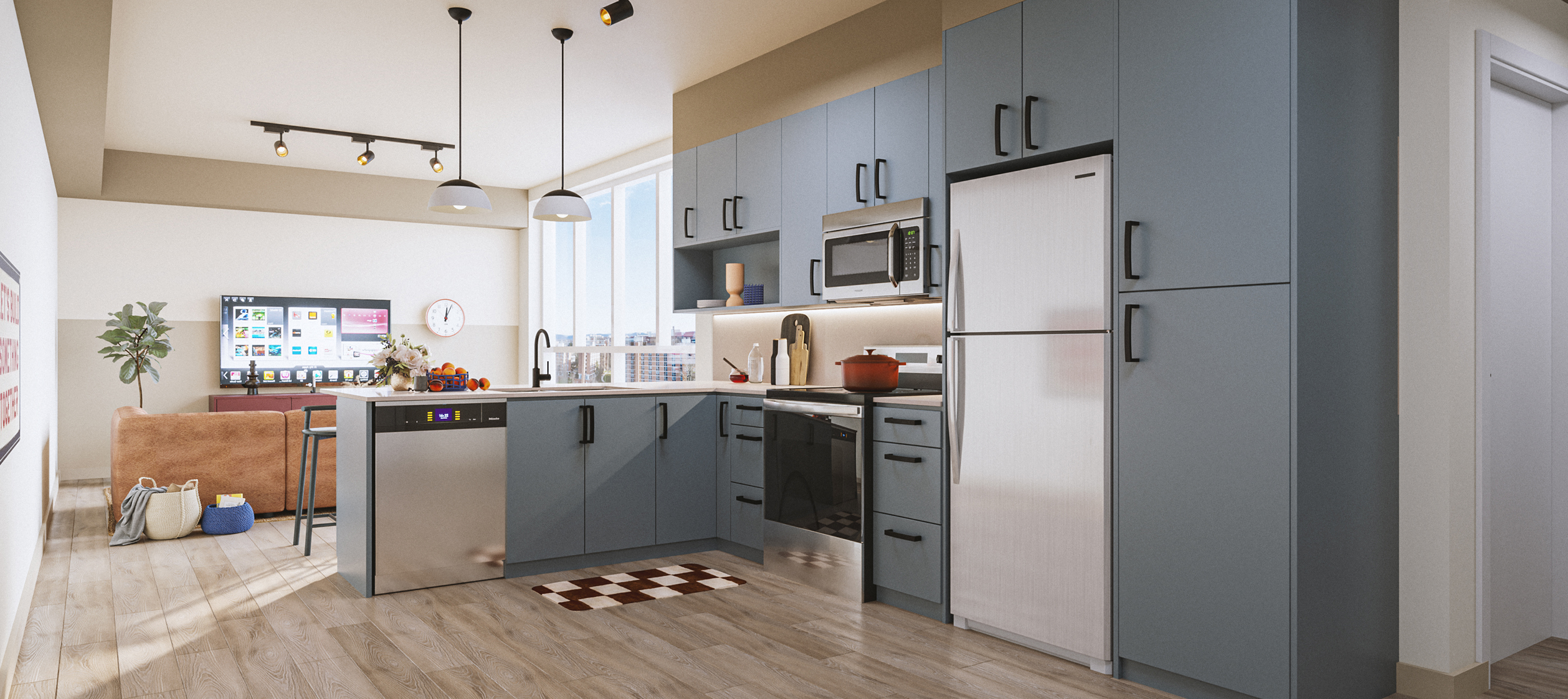 A kitchen with stainless-steel appliances