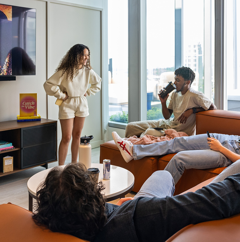 Friends relaxing in a living room